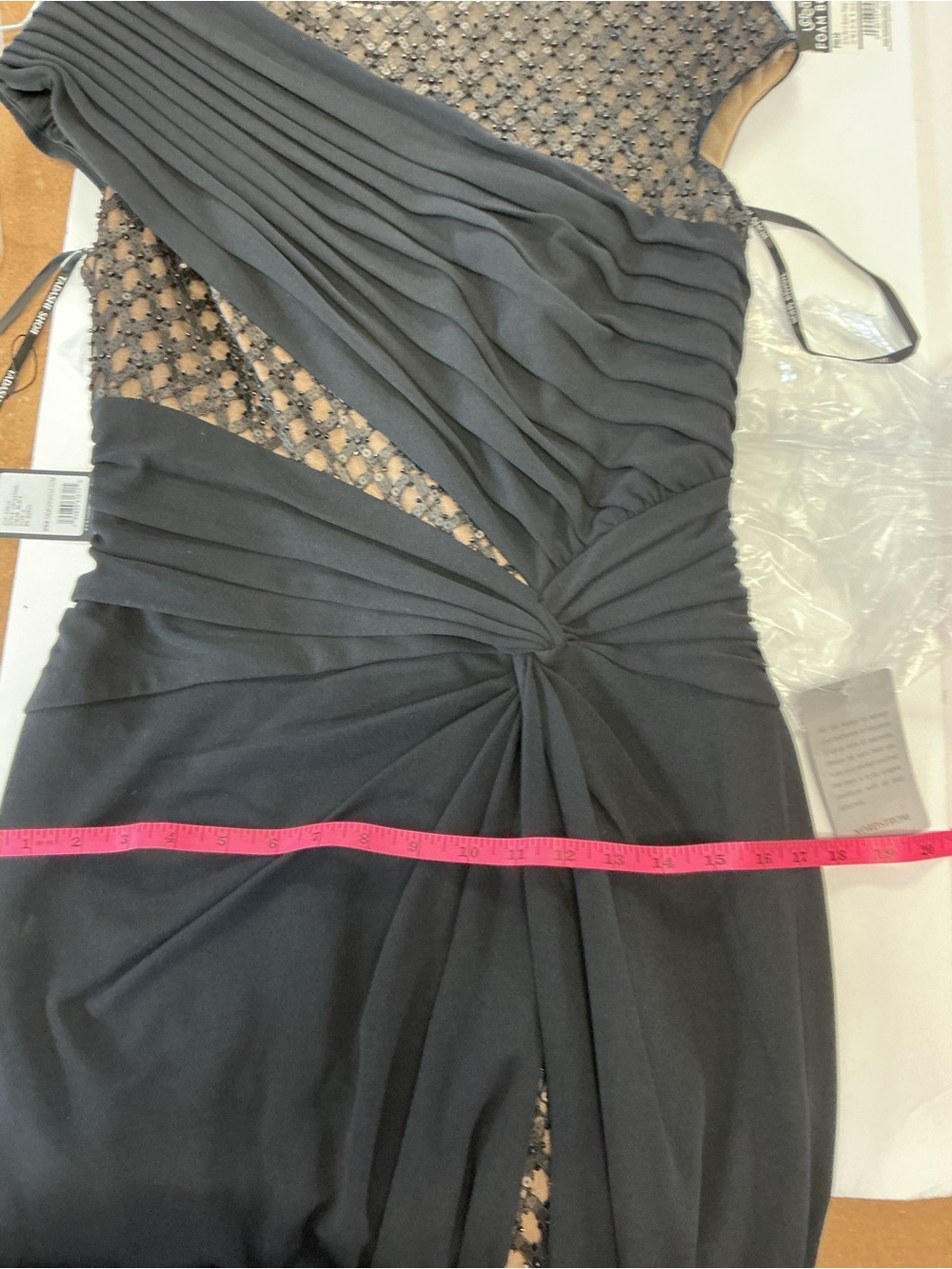 NWT Tadashi Shoji Black Beaded Mesh Draped Size S Jetta Peek-A-Boo Illusion Gown - Picture 15 of 16